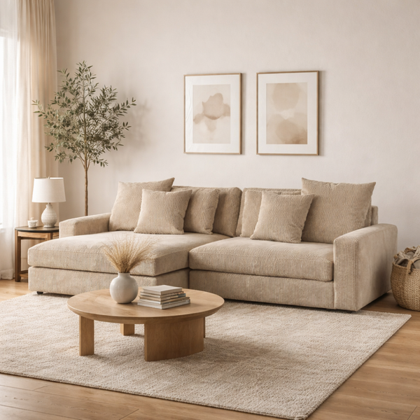 Hoekbank Lincoln | Naturel Ribcord | Longchair L+R