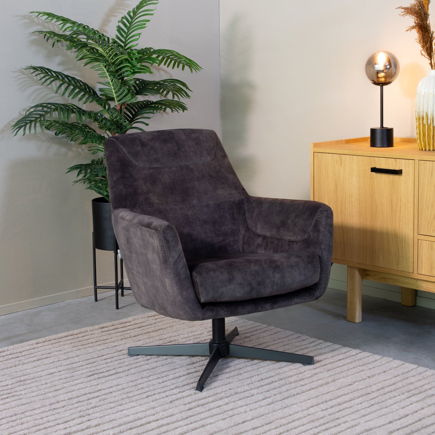 Fauteuil Toby Velours Antraciet