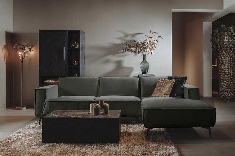 Hoekbank Leeds groen, vooraanzicht in een interieur
