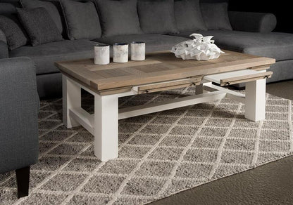 Salontafel Parma wit, schuin vooraanzicht in een interieur