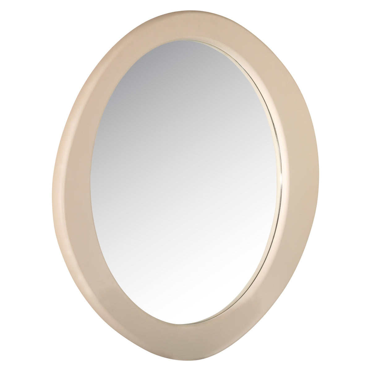 Spiegel Clayton beige mdf, schuin vooraanzicht op witte achtergrond
