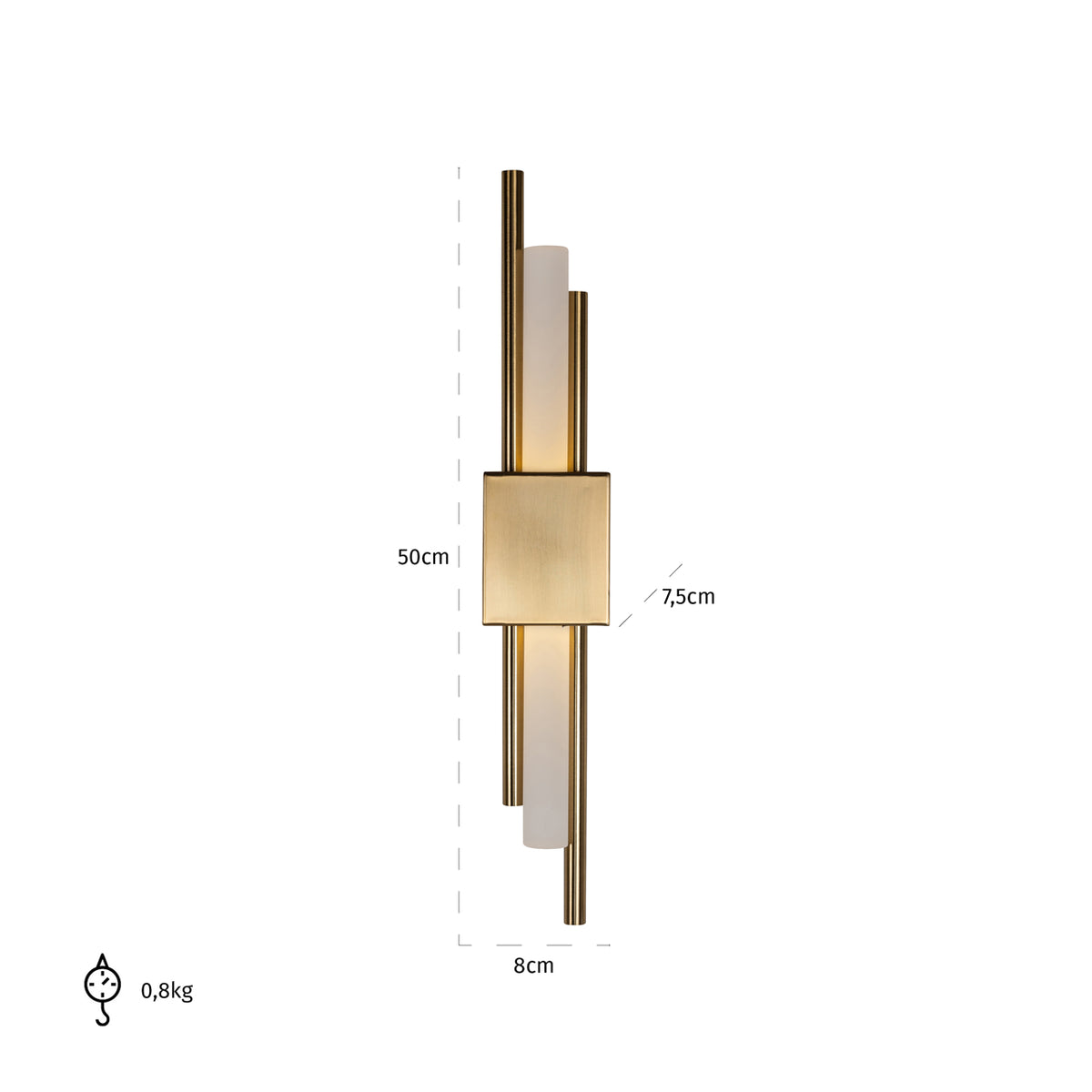 Wandlamp Mylas goud metaal, maatvoering met afmetingen