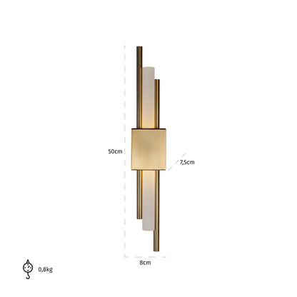 Wandlamp Mylas goud metaal, maatvoering met afmetingen