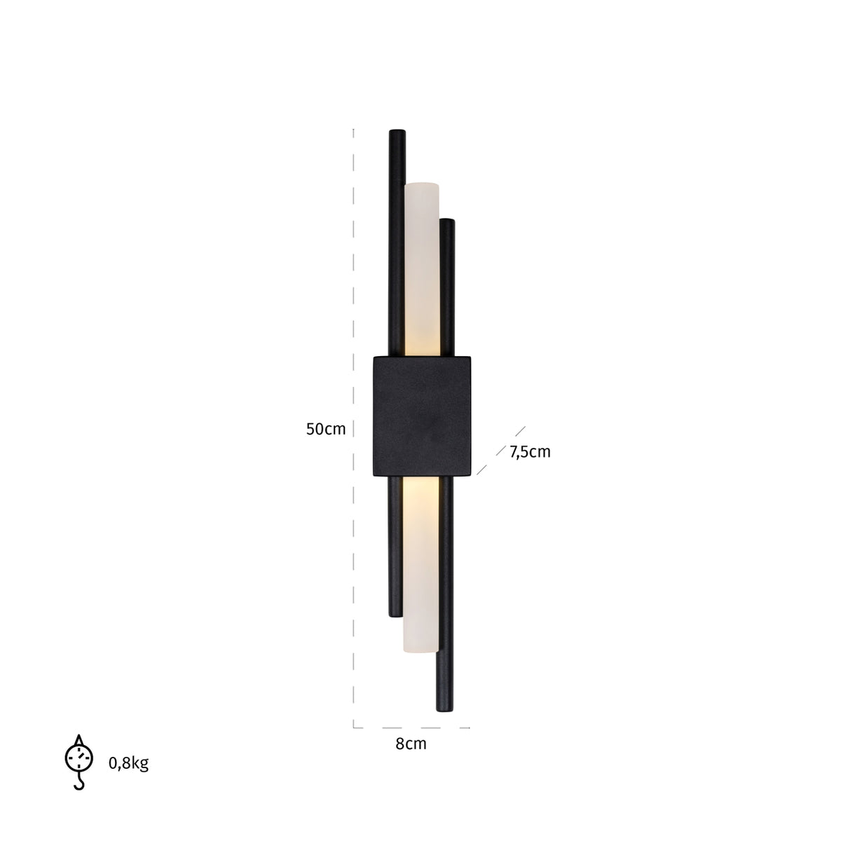 Wandlamp Mylas zwart metaal, maatvoering met afmetingen