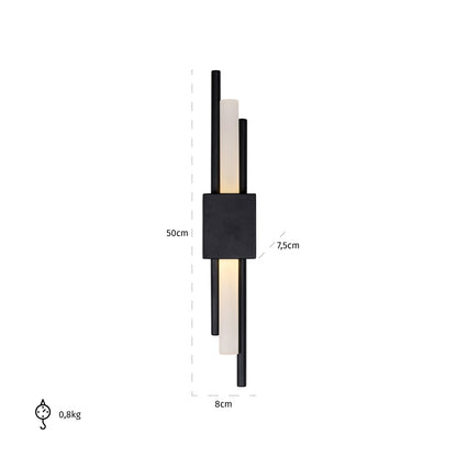 Wandlamp Mylas zwart metaal, maatvoering met afmetingen