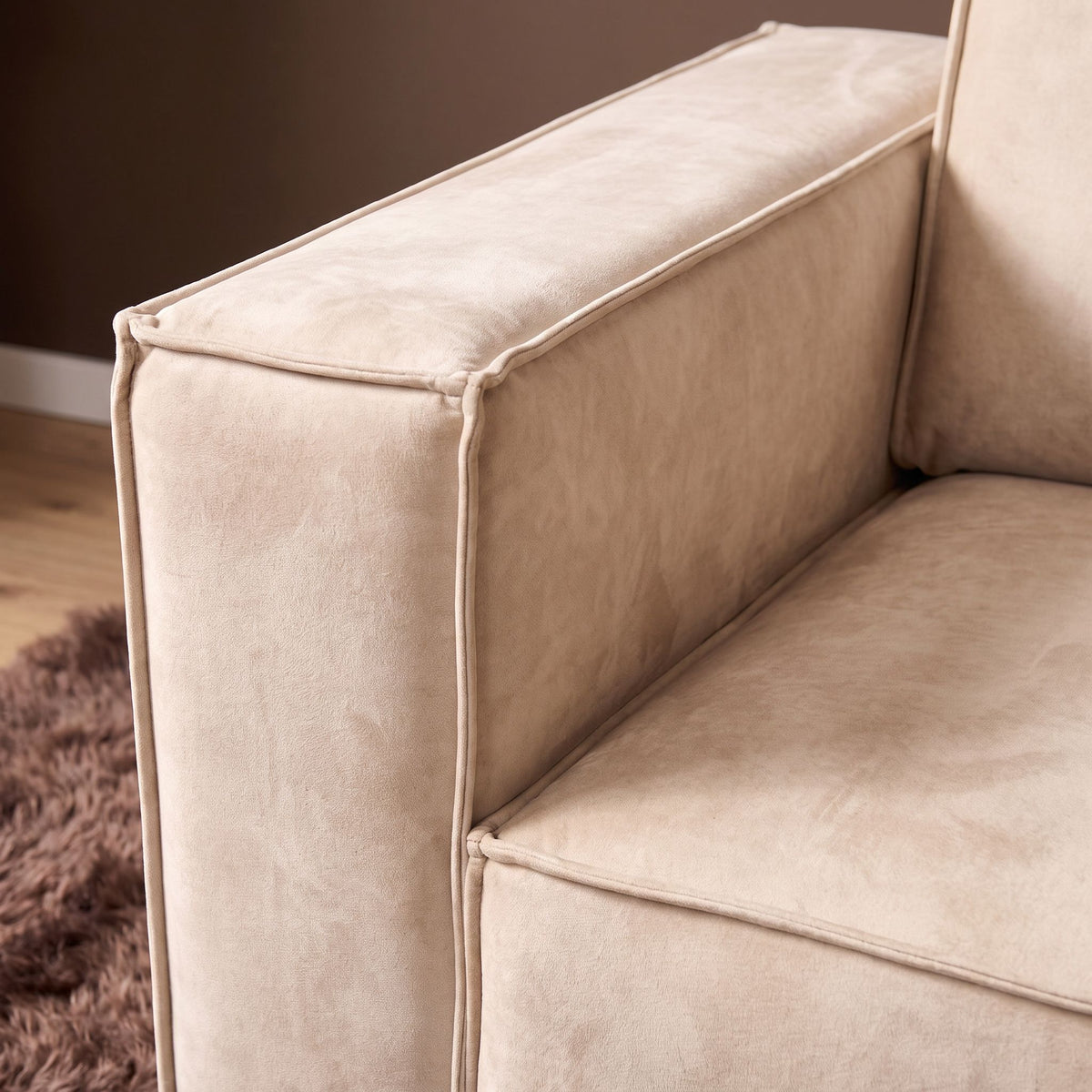 Hoekbank Floris velvet beige, detail van het materiaal