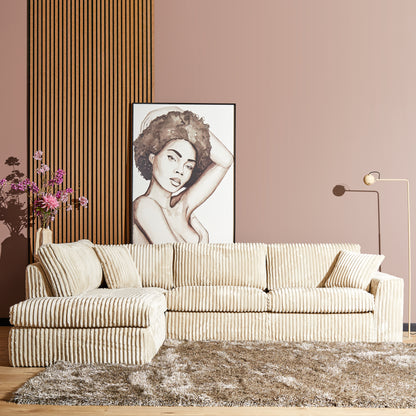 Hoekbank Teddy | Beige Ribcord — Zijaanzicht - sfeer