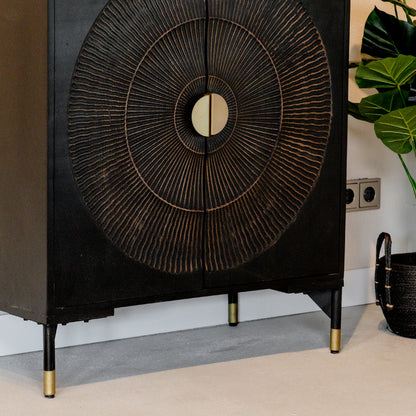 Opbergkast Sun Laag | 2 Deuren | Zwart Mangohout