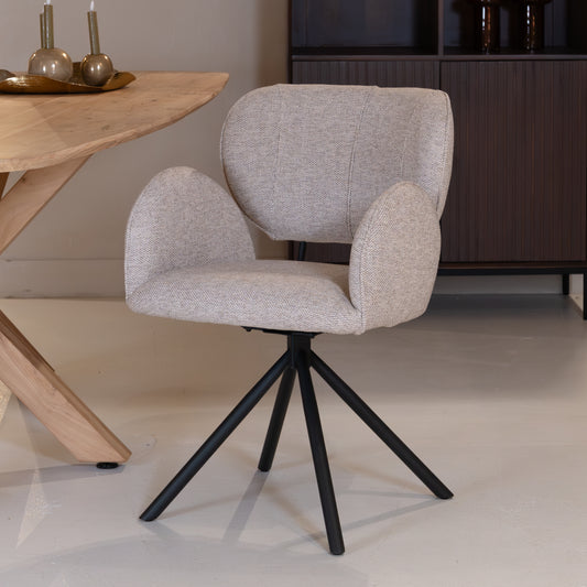Eetkamerstoel Rosalin | Taupe Stof | Met Armleuning