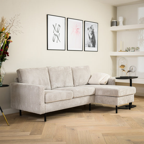 Hoekbank Auckland | Naturel Ribcord | Longchair L+R