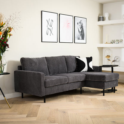 Hoekbank Auckland | Grijs Ribcord | Longchair L+R