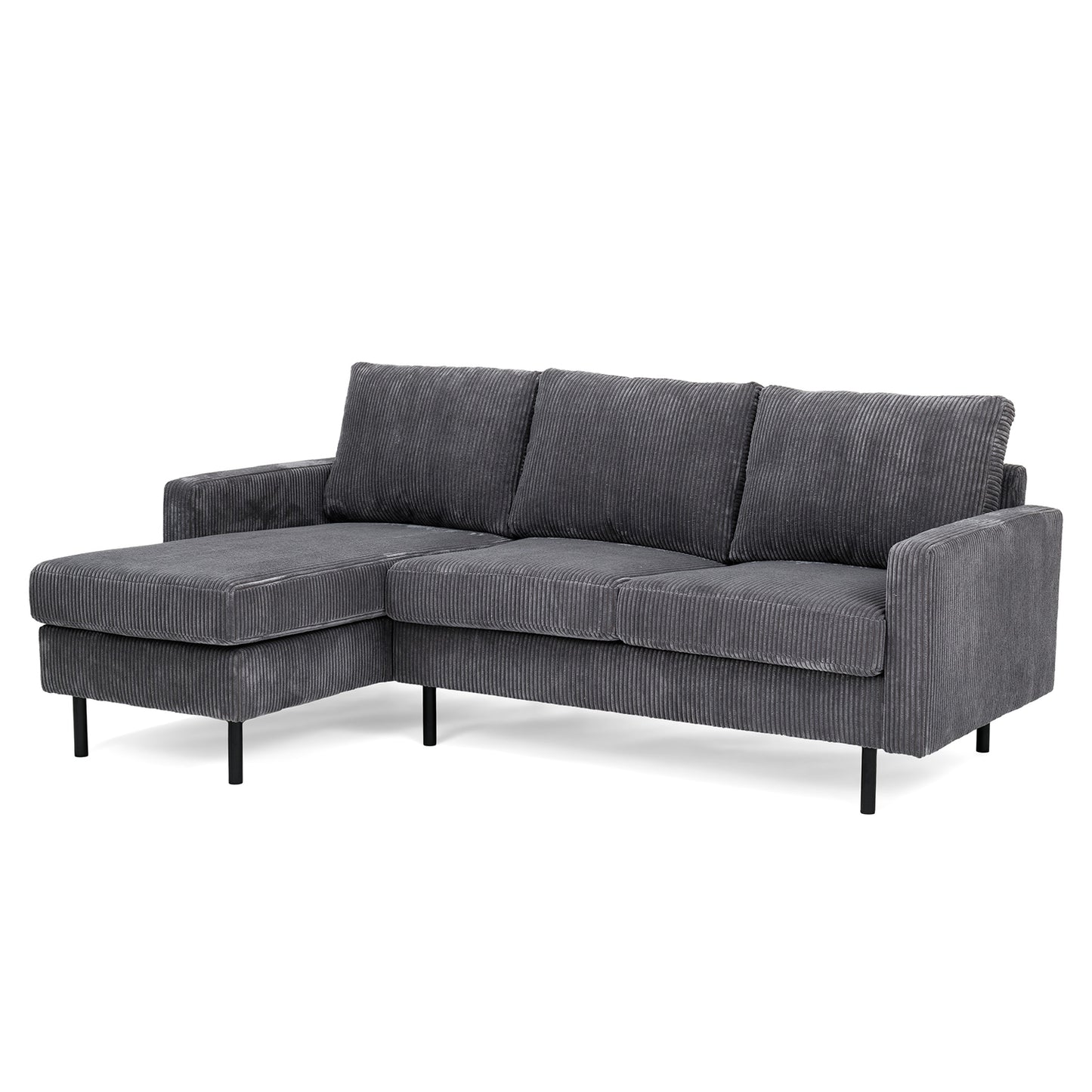 Hoekbank Auckland | Grijs Ribcord | Longchair L+R