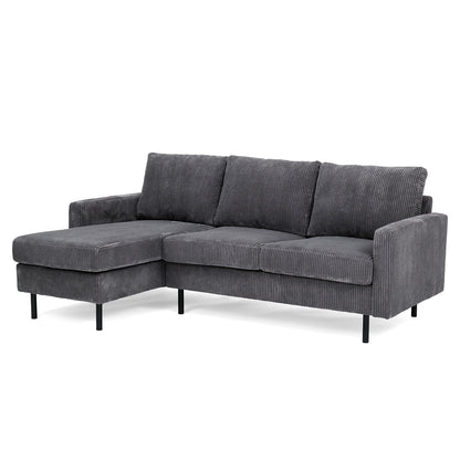 Hoekbank Auckland | Grijs Ribcord | Longchair L+R