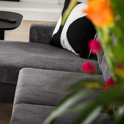 Hoekbank Auckland | Grijs Ribcord | Longchair L+R