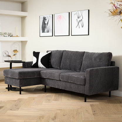 Hoekbank Auckland | Grijs Ribcord | Longchair L+R