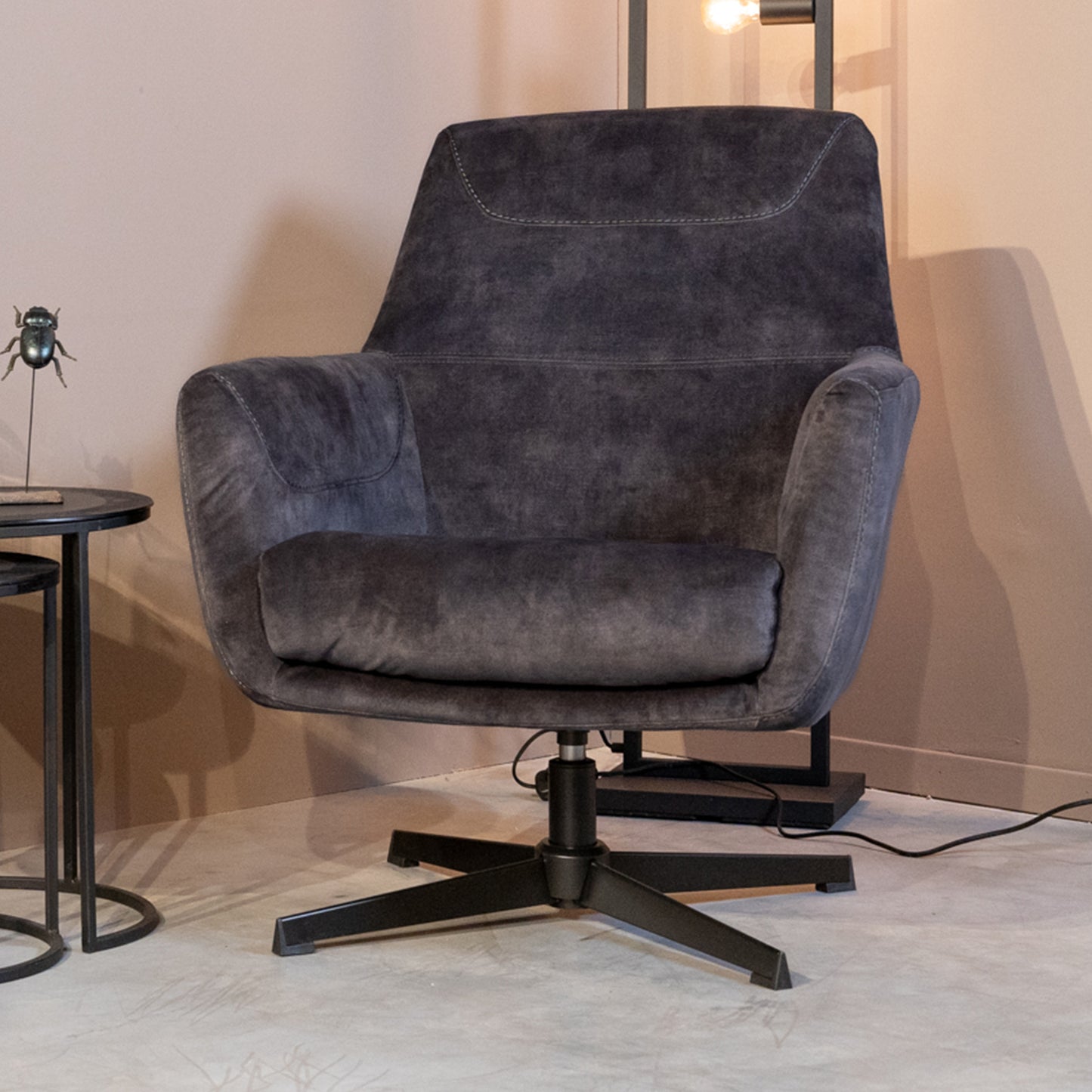 Fauteuil Toby Velours Antraciet