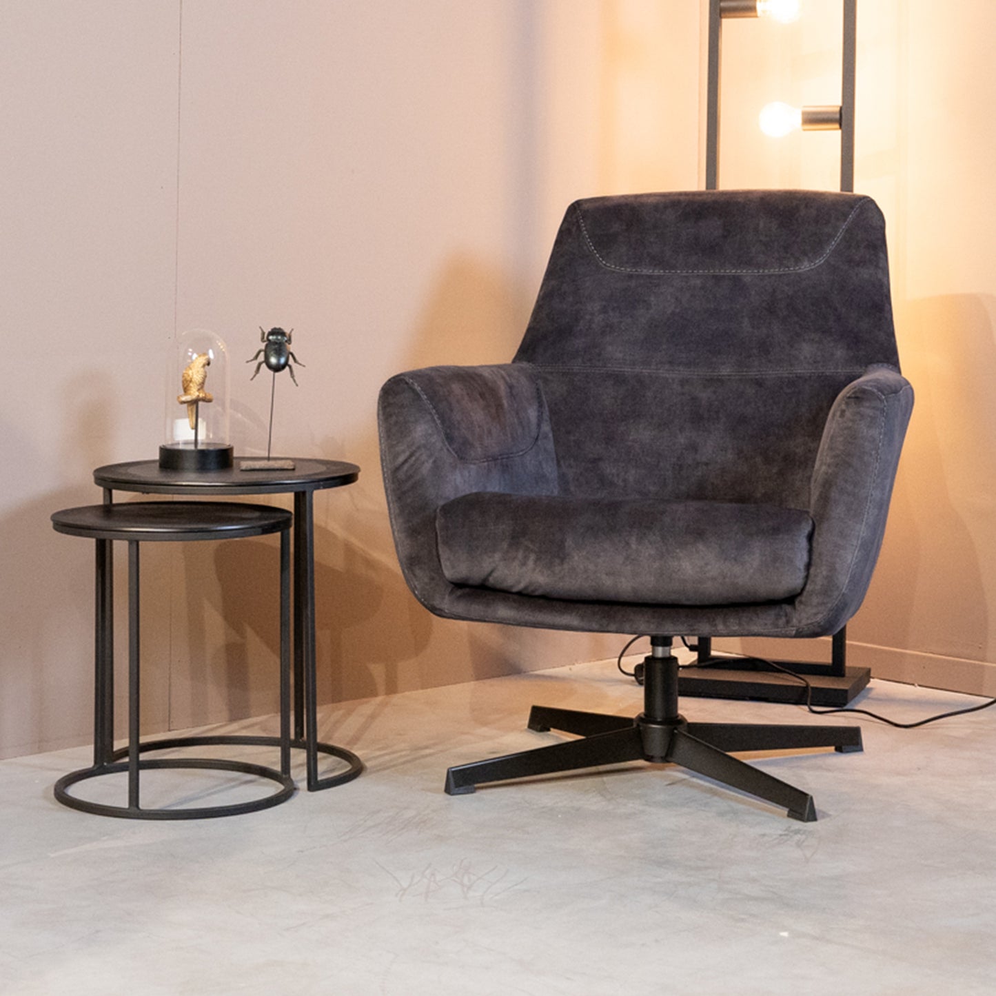 Fauteuil Toby Velours Antraciet