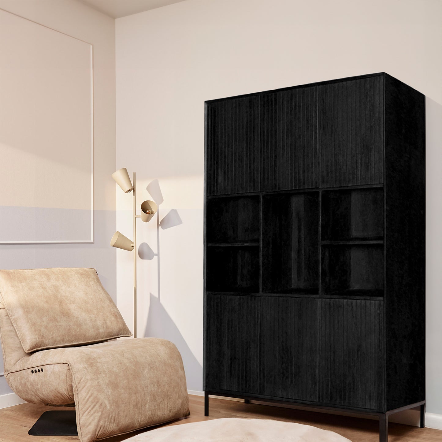 Vakkenkast XL Madison | Zwart Mangohout