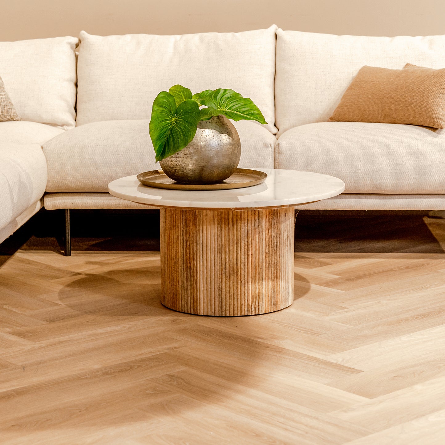 Salontafel Brix Nova | Rond | Wit Marmer Mangohout