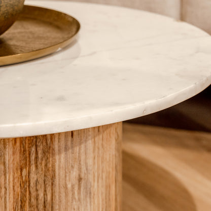Salontafel Brix Nova | Rond | Wit Marmer Mangohout