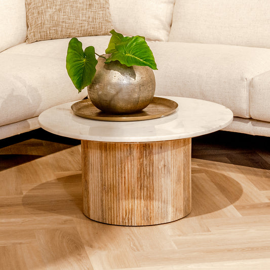 Salontafel Brix Nova | Rond | Wit Marmer Mangohout