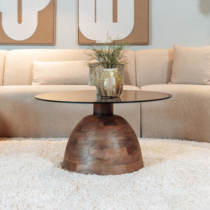 Salontafel Christian | Smoke Glass | Mangohout Walnoot