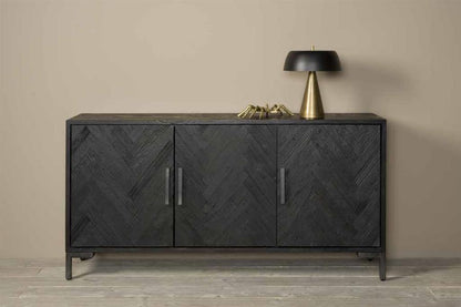 Dressoir Ziano zwart hout magazijn leegverkoop, vooraanzicht in een interieur