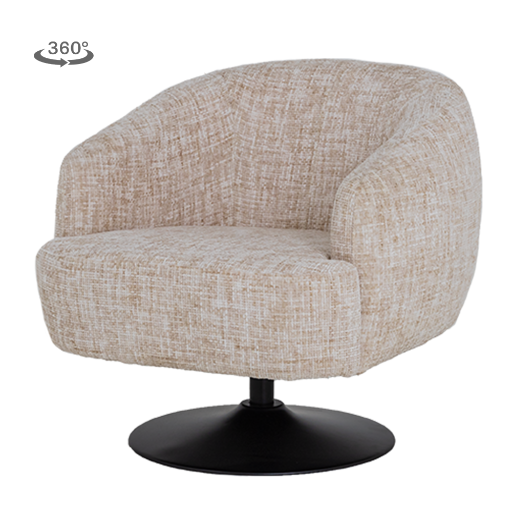 Draaifauteuil Barga beige stof, vooraanzicht op witte achtergrond