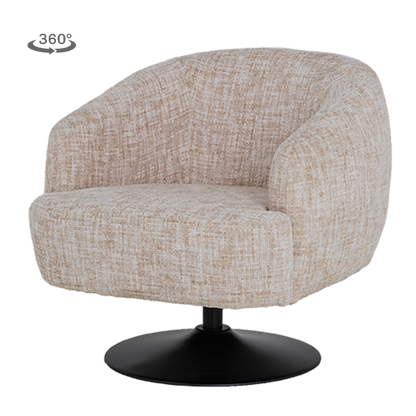 Draaifauteuil Barga beige stof, vooraanzicht op witte achtergrond