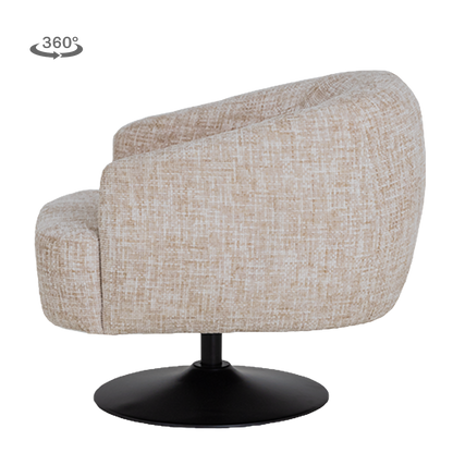 Draaifauteuil Barga beige stof, zijaanzicht op witte achtergrond