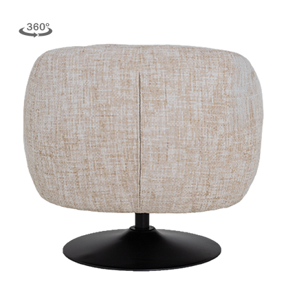 Draaifauteuil Barga beige stof, achteraanzicht op witte achtergrond