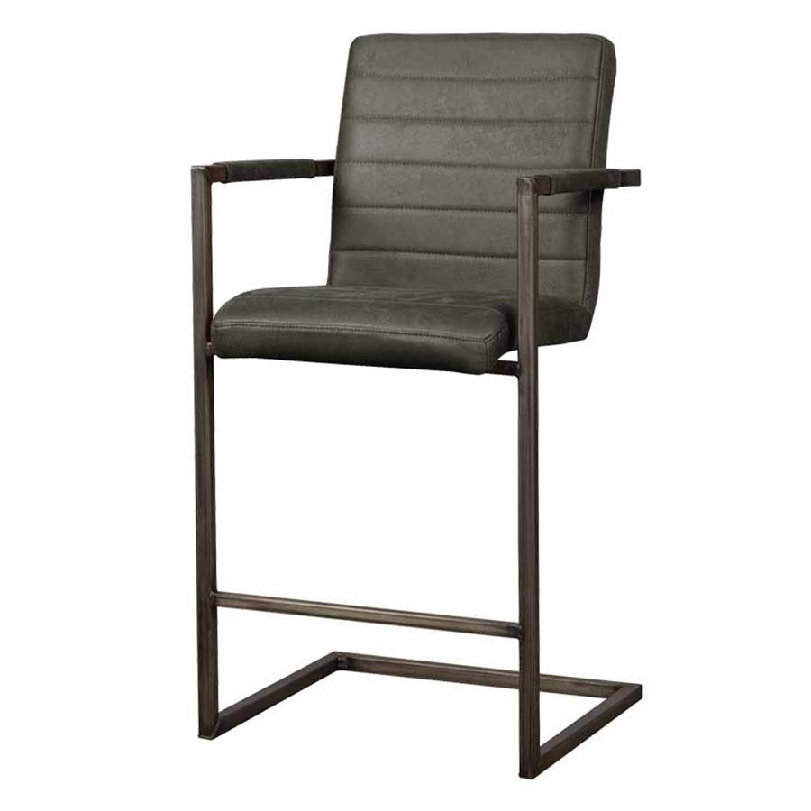 Barkruk Rocca bullstof antraciet, schuin vooraanzicht op witte achtergrond