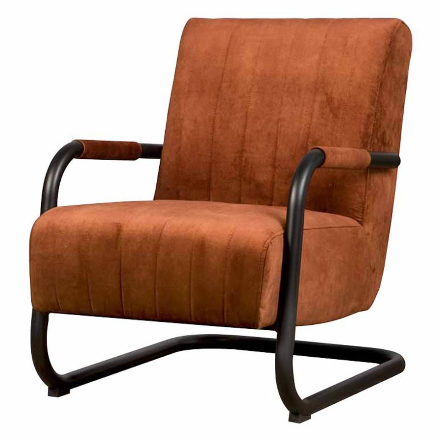 Fauteuil Riva velvet koper, schuin vooraanzicht op witte achtergrond