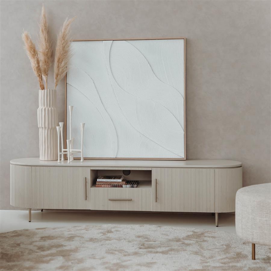 TV-Meubel Corbetta wit hout, vooraanzicht in een interieur
