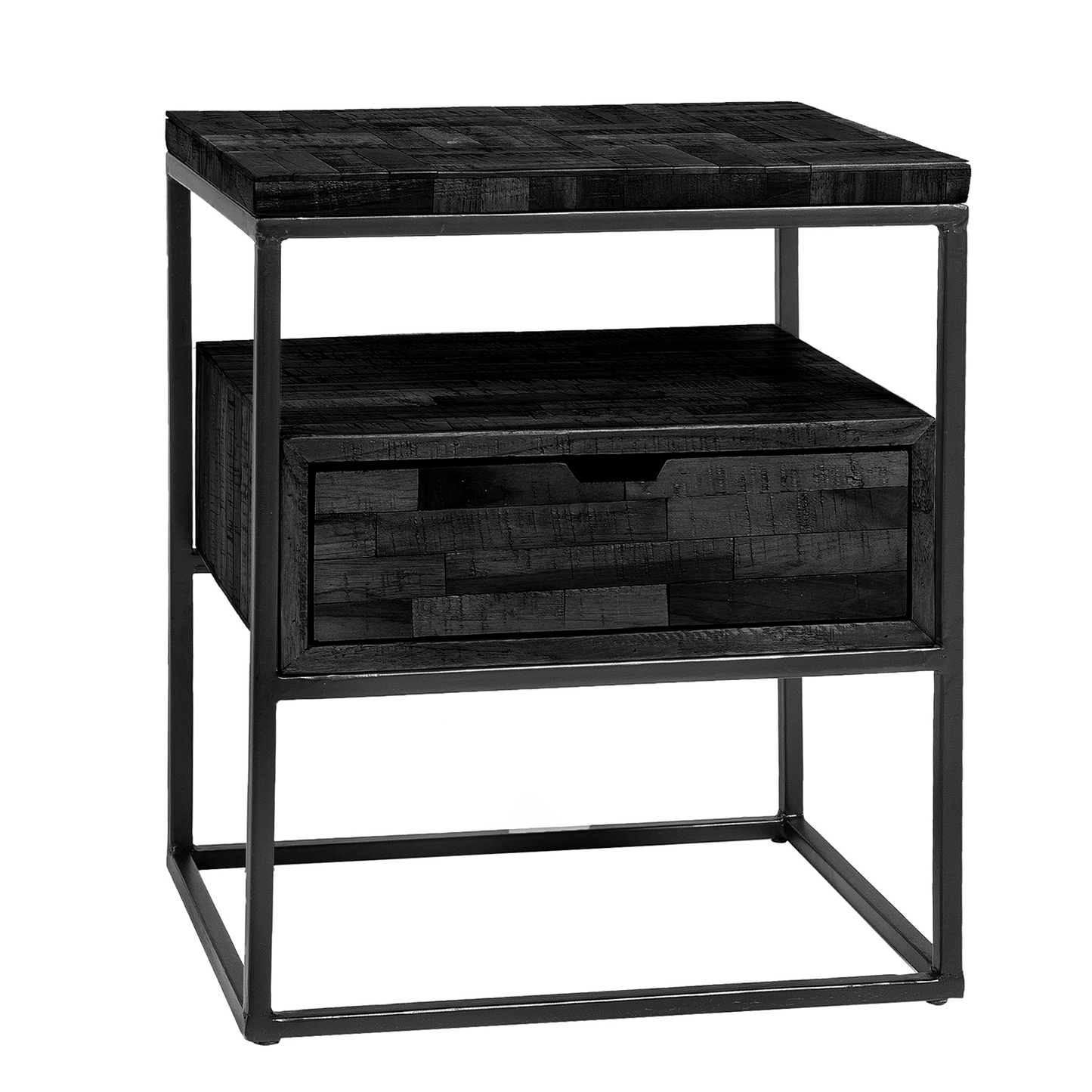 Nachtkastje Grey Block | 1 Lade | Zwart Teakhout