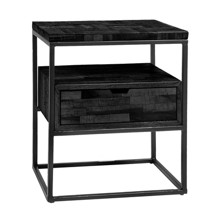 Nachtkastje Grey Block | 1 Lade | Zwart Teakhout