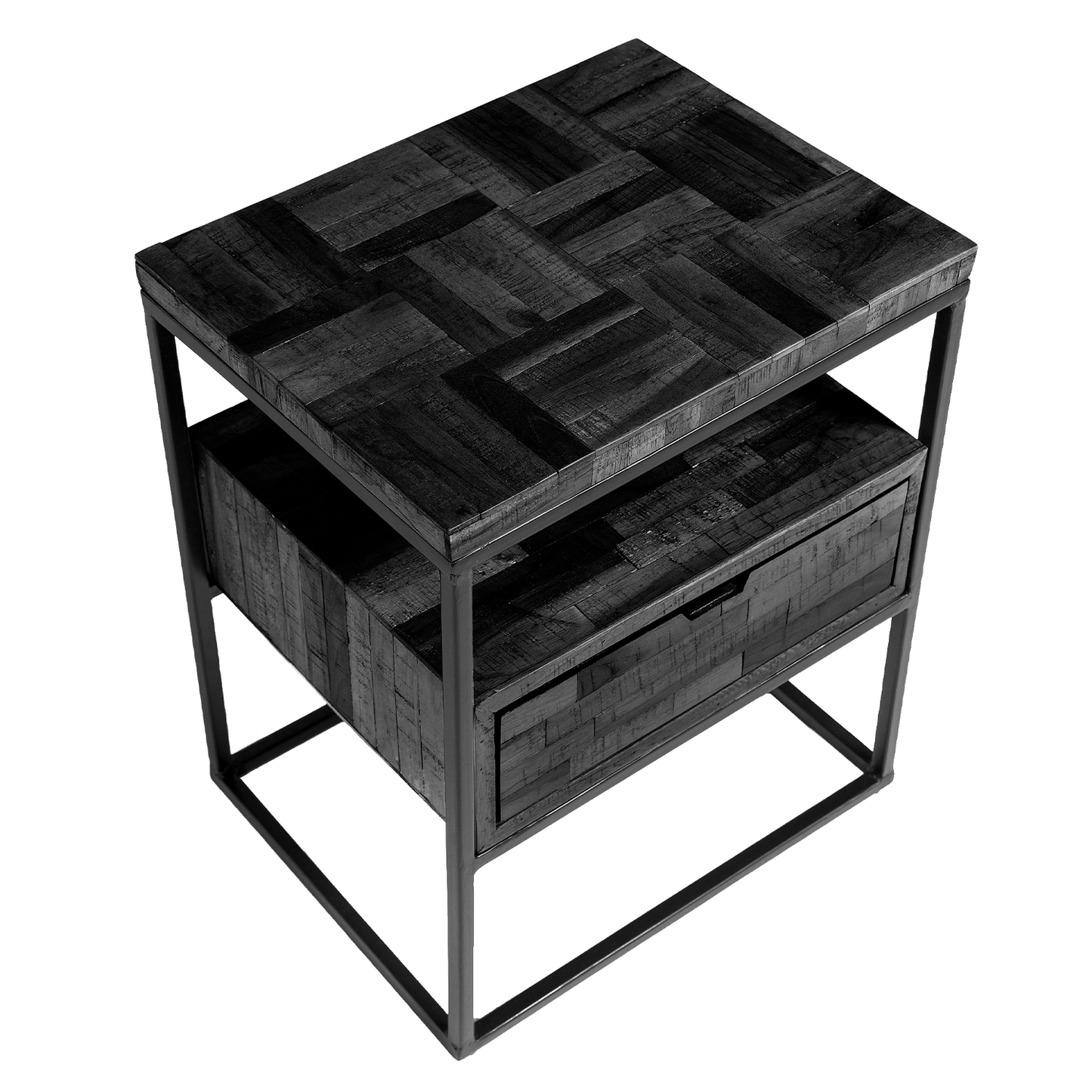 Nachtkastje Grey Block | 1 Lade | Zwart Teakhout