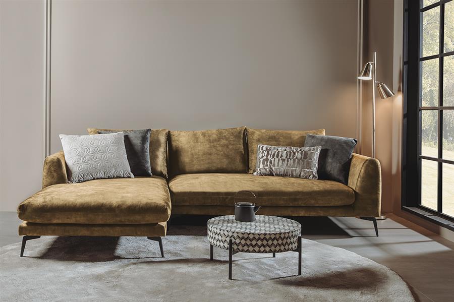 Hoekbank Nottingham oker, vooraanzicht in een interieur