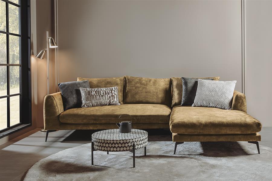 Hoekbank Nottingham oker, vooraanzicht in een interieur
