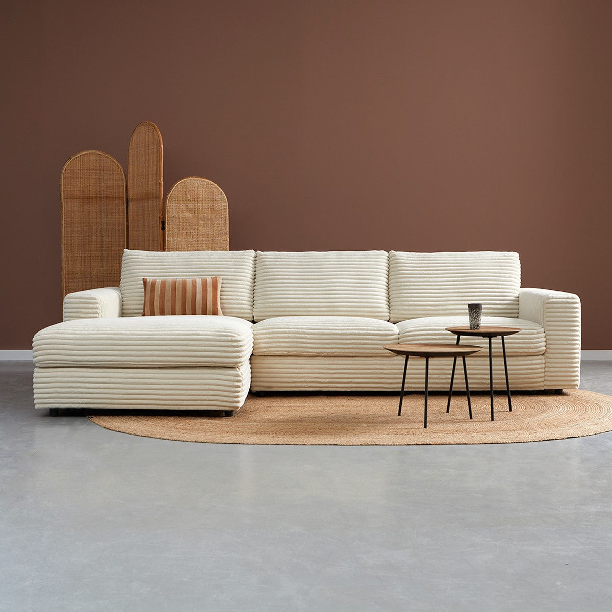 Hoekbank Uno | Beige Ribstof