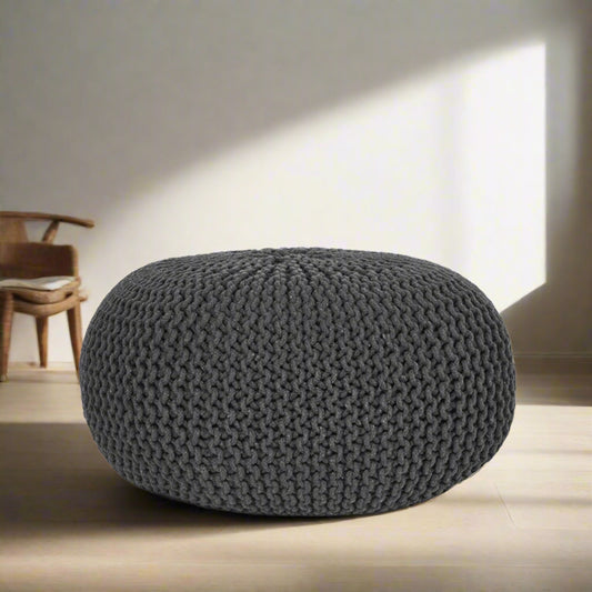 Poef Knitted | Grijs Katoen