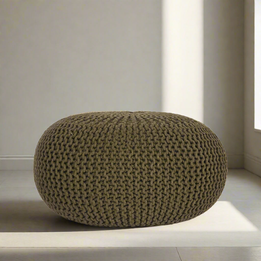 Poef Knitted | Donker Groen Katoen