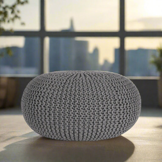 Poef Knitted | Donkergrijs Katoen