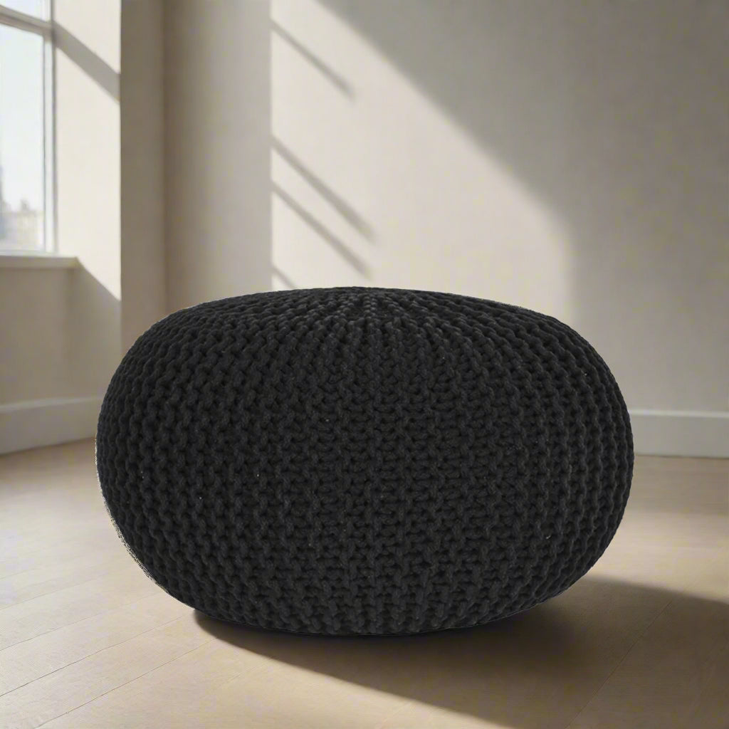 Poef Knitted | Zwart Katoen