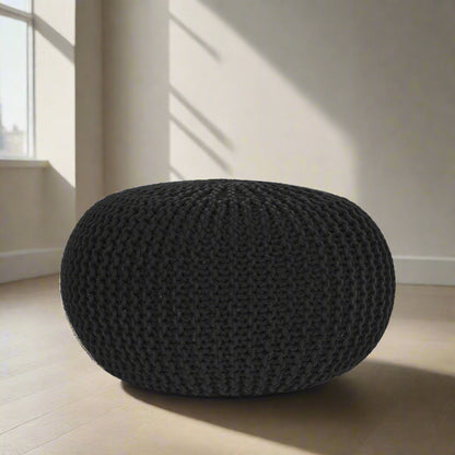 Poef Knitted | Zwart Katoen