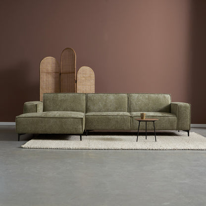 Hoekbank River stof groen chair lounge l+r, vooraanzicht in een interieur
