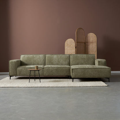 Hoekbank River stof groen chair lounge l+r, vooraanzicht in een interieur