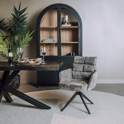 Eetkamerstoel Rosora | Met Armleuning | Grijs Stof