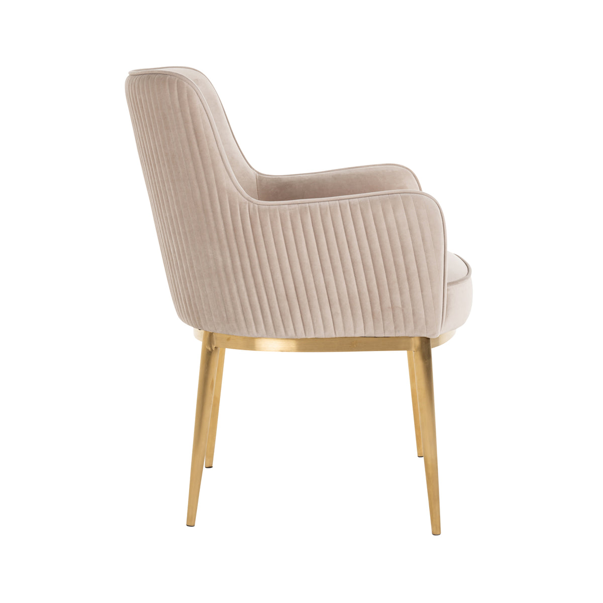 Eetkamerstoel Breeze khaki velvet brandvertragend, zijaanzicht op witte achtergrond