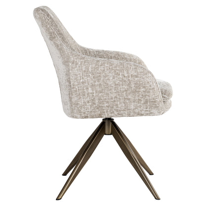 Eetkamerstoel Lisonne beige chenille, zijaanzicht op witte achtergrond